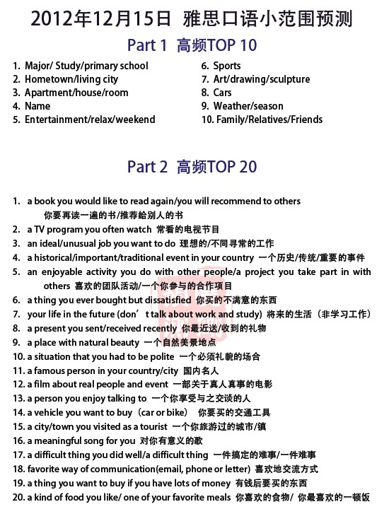 新東方李曉剛：2012年12月15日雅思口語小范圍預(yù)測_新東方網(wǎng)雅思頻道