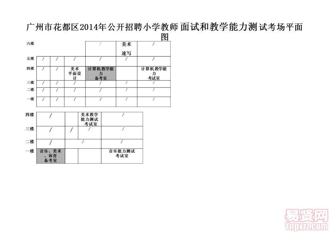 廣州市花都區(qū)2014年公開招聘小學教師面試和教學能力測試考場平面圖