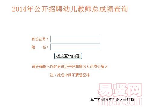 鹽城市阜寧縣2014年招聘幼兒教師總成績(jī)查詢