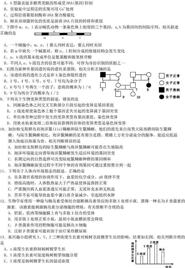 2014南通一模生物試題及答案