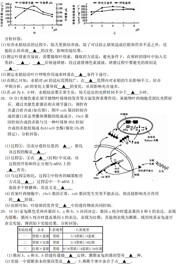 2014南通一模生物試題及答案