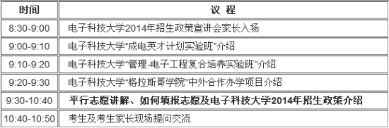 電子科技大學(xué)2014年本科招生政策宣講暨咨詢會(huì)日程安排