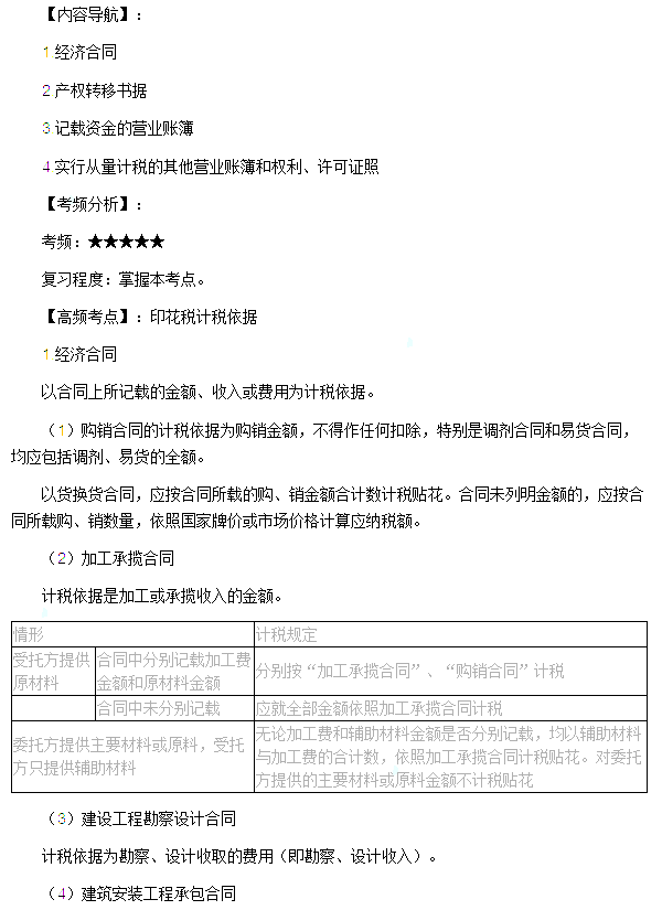 稅務(wù)師《稅法二》高頻考點:印花稅計稅依據(jù)