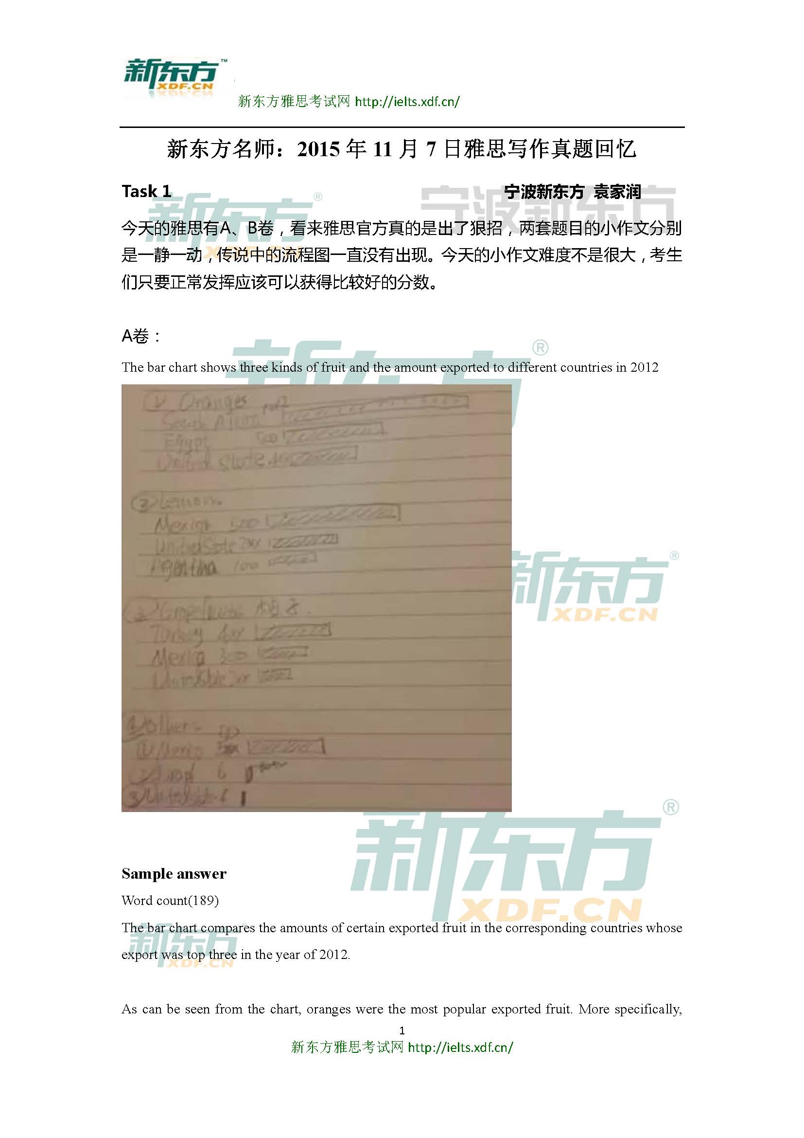 2015年11月7日雅思寫作解析