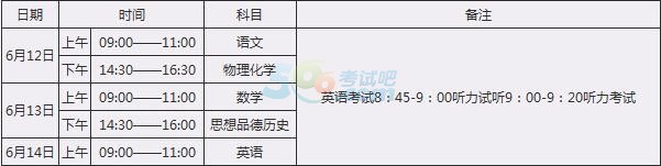 重慶2017年中考時間：6月12日-6月14日